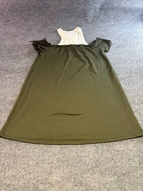 Solemio Olive Green and Cream Midi Dress